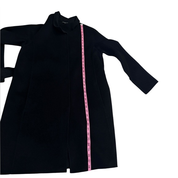 Eileen Fisher Wool Long Black Snap Button Tie Coat Jacket Size Medium Pockets - Picture 15 of 15